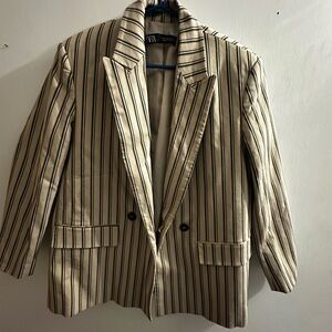Zara Cream and Black Striped Blazer